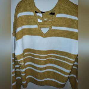 Striped Mustard and White Women's Sweater